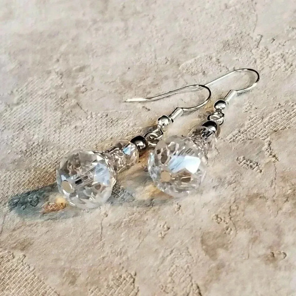 Hand Crafted Victorian Clear Crystal Silver Filigree Basket Earrings - Picture 7 of 8